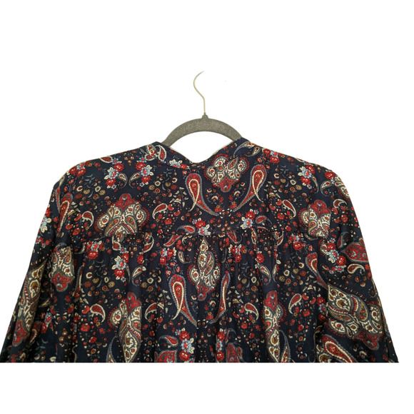 H&M Womens 12 Multicolor Blouse Paisley Red Blue White Button Up V Neck - Picture 13 of 13